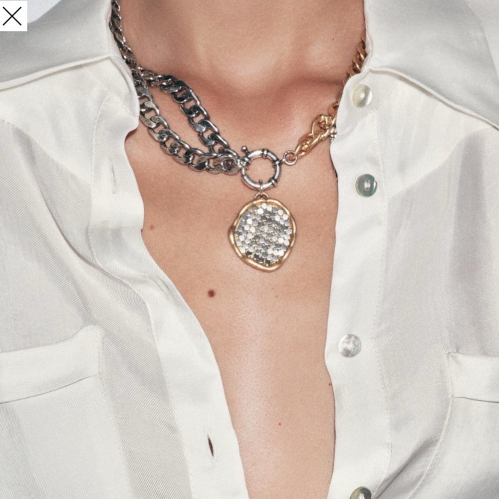 New! Zara coin combination necklaces silver&gold mixcolor adjustable - Picture 8 of 14